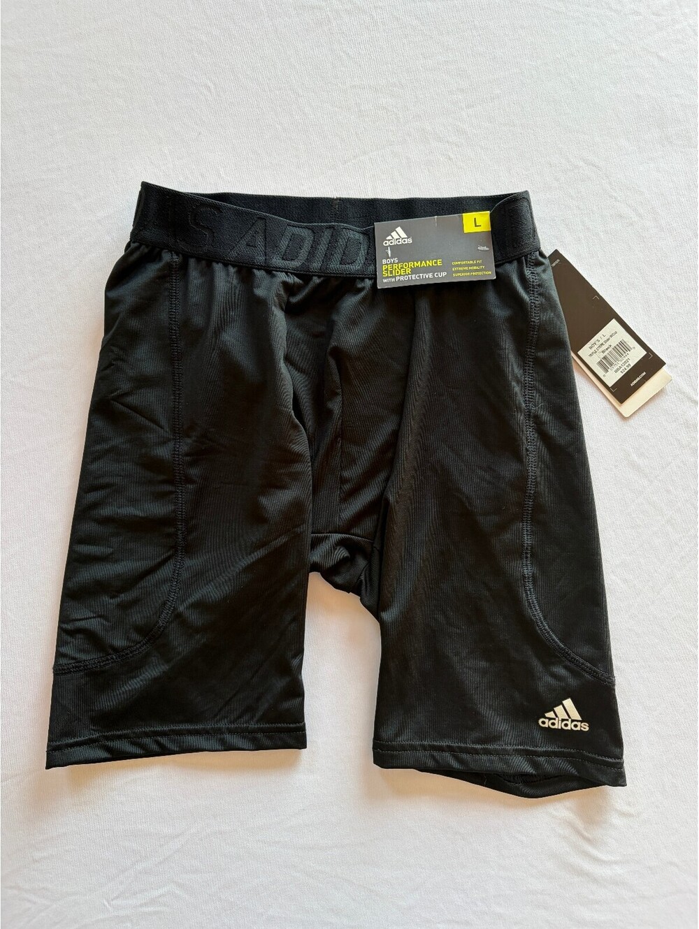 Adidas Boys Large Performance Slider Shorts Protective Cup Black NWT